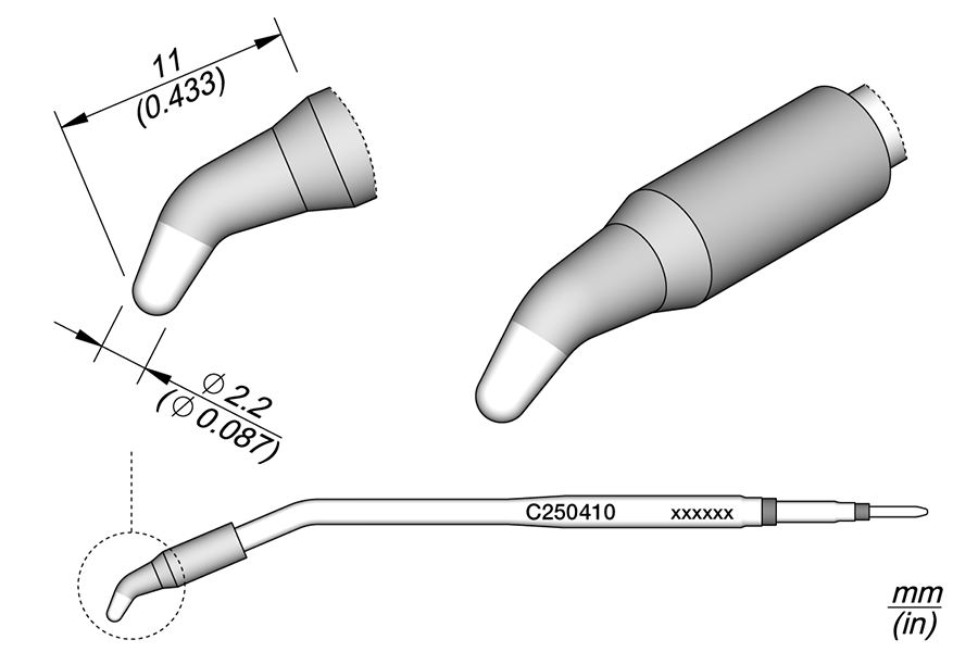 C250410 - Conical Bent Cartridge Ø 2.2